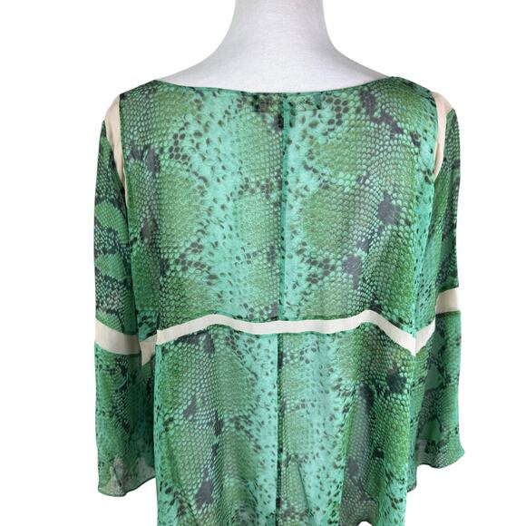 Elizabeth and James 100% Silk Green Snake Print Oversized Sheer Layering Blouse - Picture 8 of 13